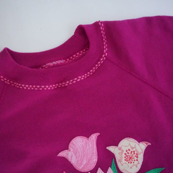 Vintage Purple w Embroidered Floral Tulips Crewneck Sweater Xl - Picture 10 of 10